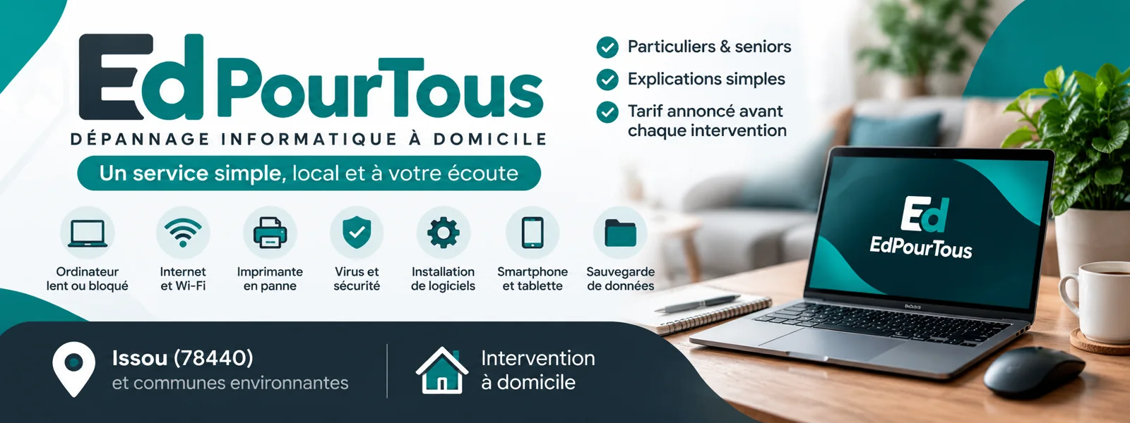 EdPourTous : dépannage informatique, Wi-Fi, imprimantes et assistance à domicile à Issou